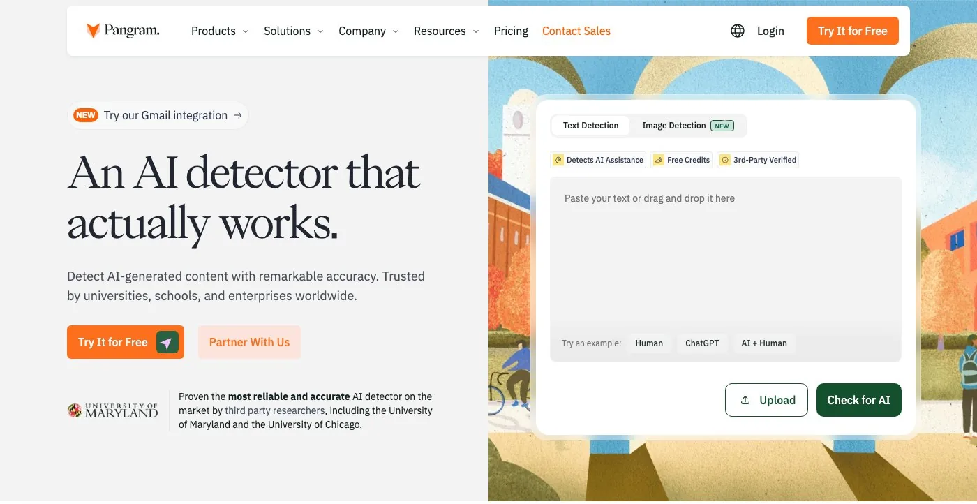 Print do site do Pangram: An AI detector that actually works