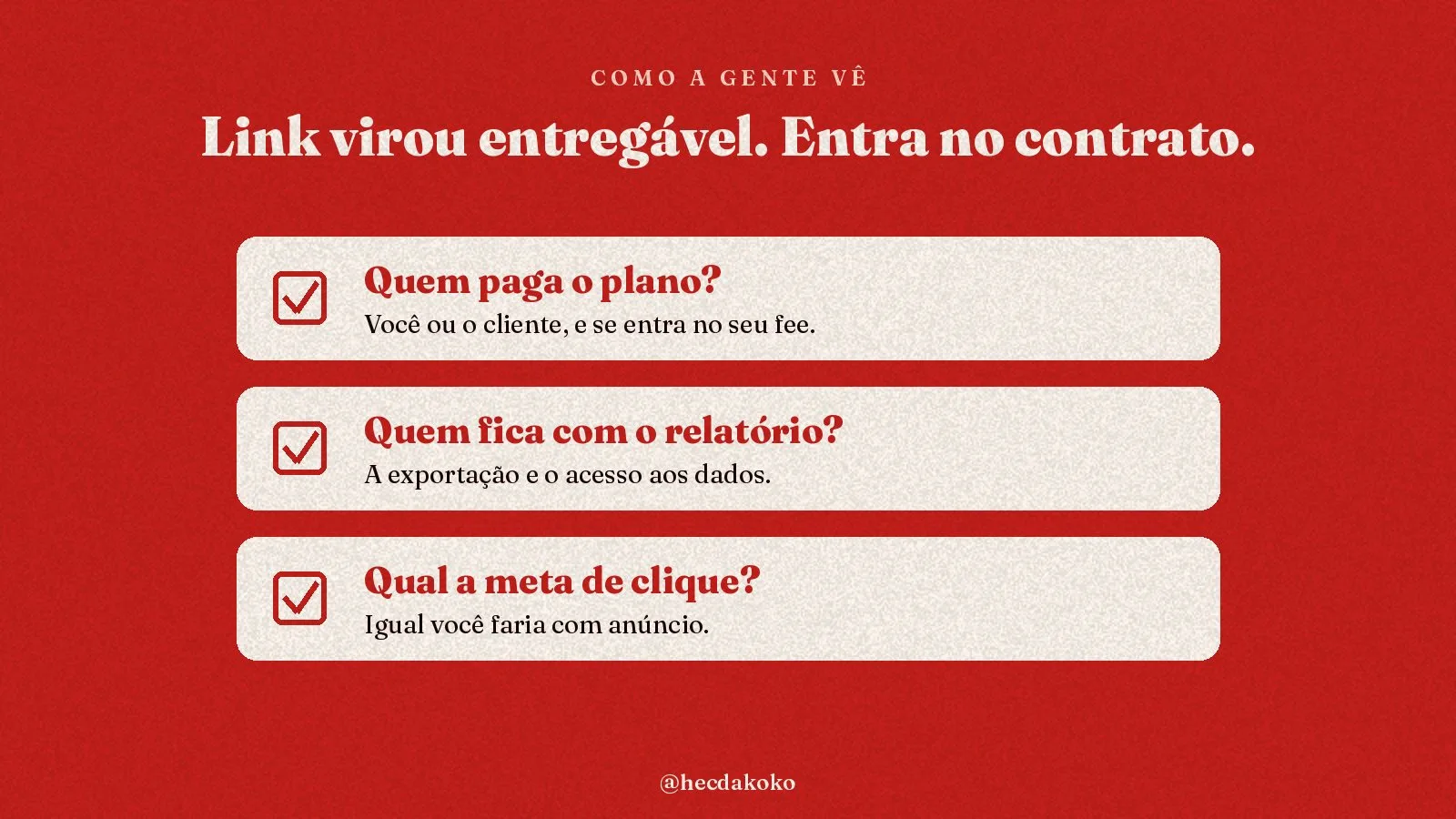 Checklist: quem paga o plano, quem fica com o relatório, qual a meta de clique