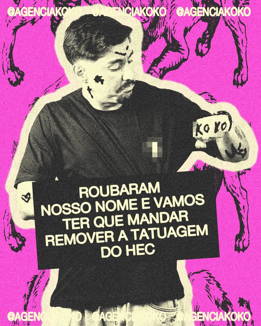 Photo shared by Agência Koko | Conteúdo B2B on April 15, 2026 tagging @pinc_. May be an illustration of one or more people, tattoo, poster 